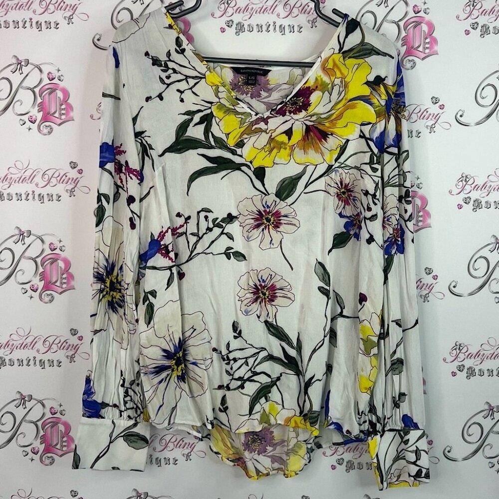 Banana Republic long sleeve flowers Floral Blouse - Yellow, Purple, Blue